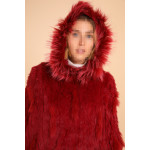 Poncho,cape en fourrure lapin,à capuche, Rouge